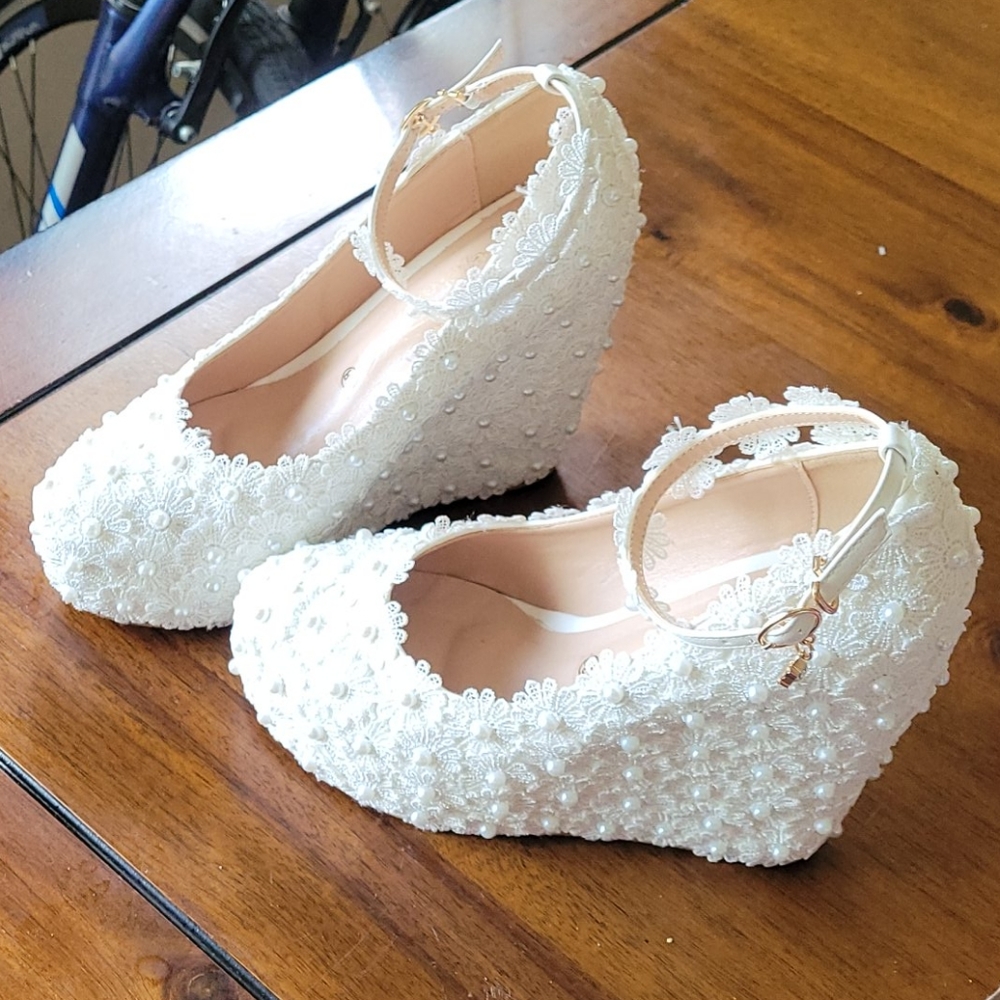 Wedge White and Pearl Shoes